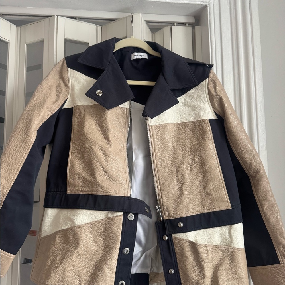 Courreges Black and Tan patent leather jacket